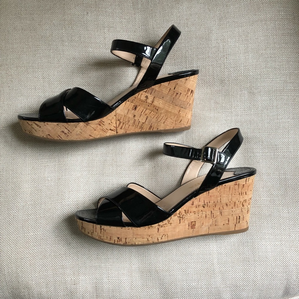 Prada Sandals Patent Wedge Platform Cork Black 10 - image 4
